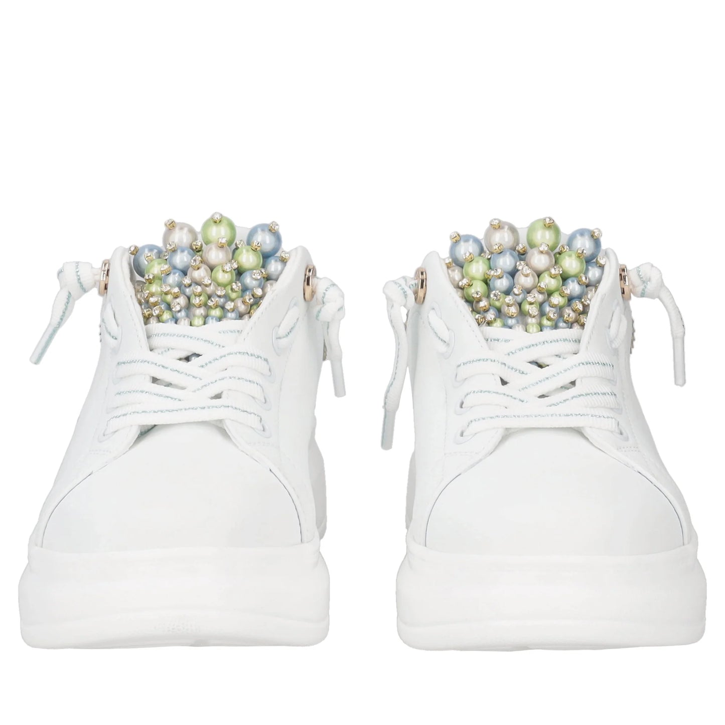 Sneaker gioiello Astrid in pelle con perle colore bianco/azzurro Tosca Blu