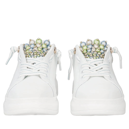 Sneaker gioiello Astrid in pelle con perle colore bianco/azzurro Tosca Blu