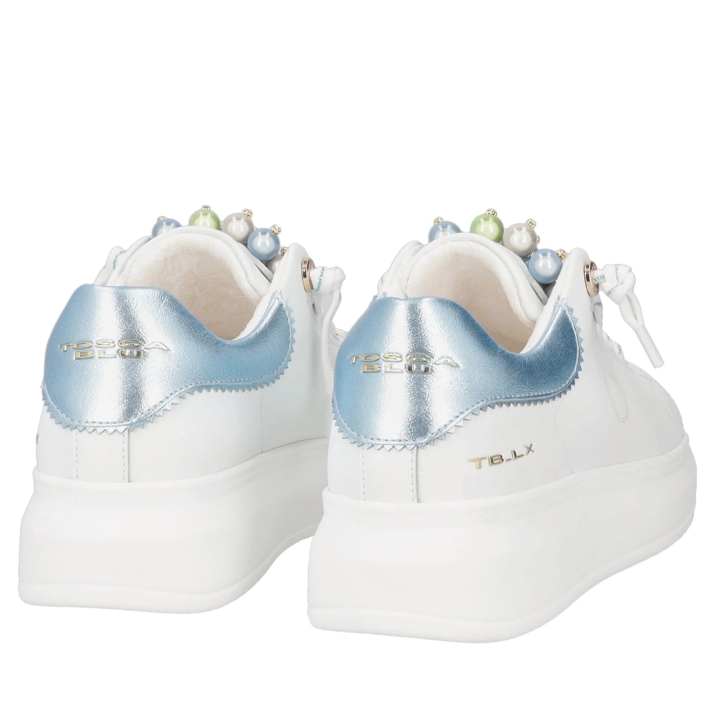 Sneaker gioiello Astrid in pelle con perle colore bianco/azzurro Tosca Blu