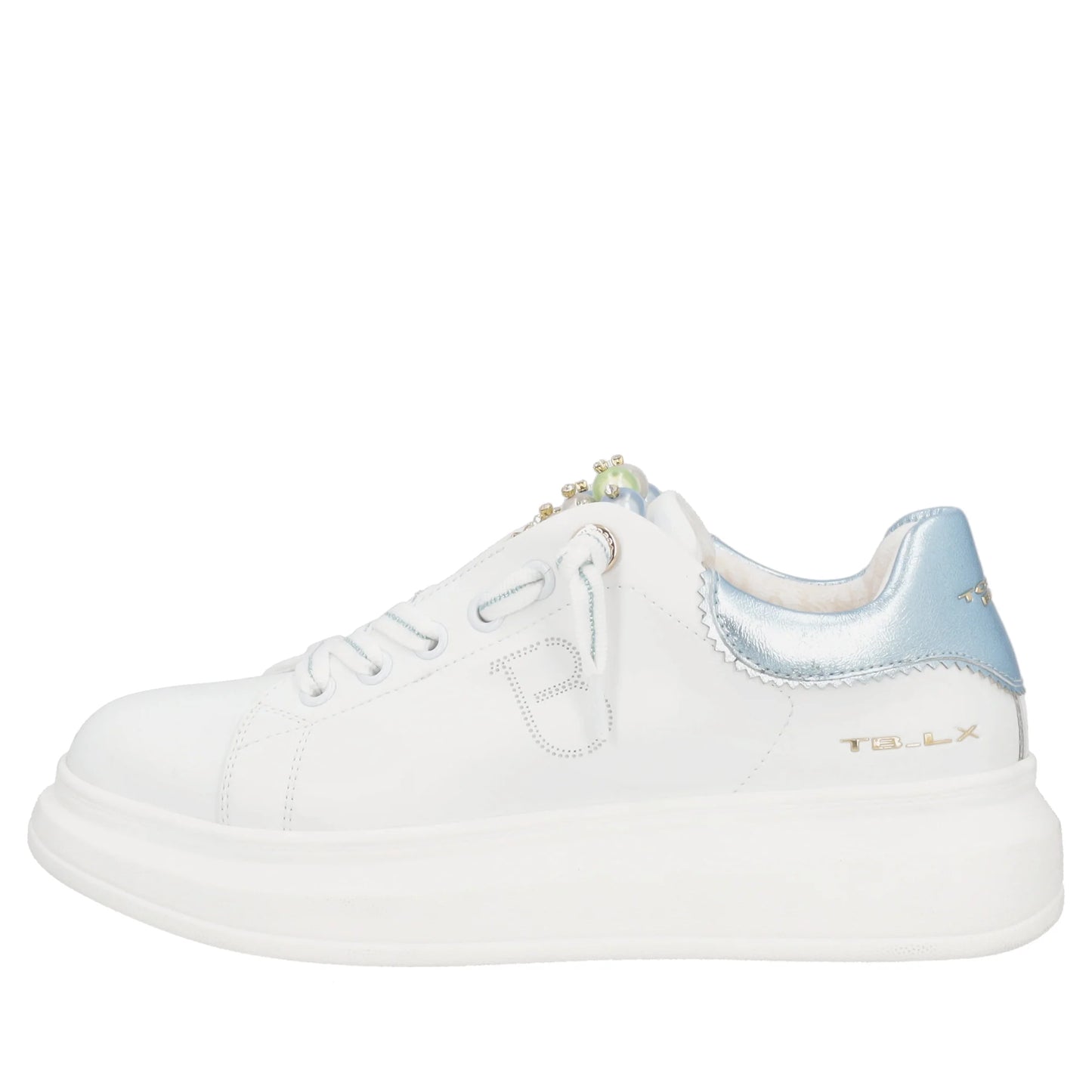 Sneaker gioiello Astrid in pelle con perle colore bianco/azzurro Tosca Blu