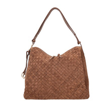 Carica l&#39;immagine nel visualizzatore di Gallery, Borsa a spalla Susan intrecciata in suede colore cognac
