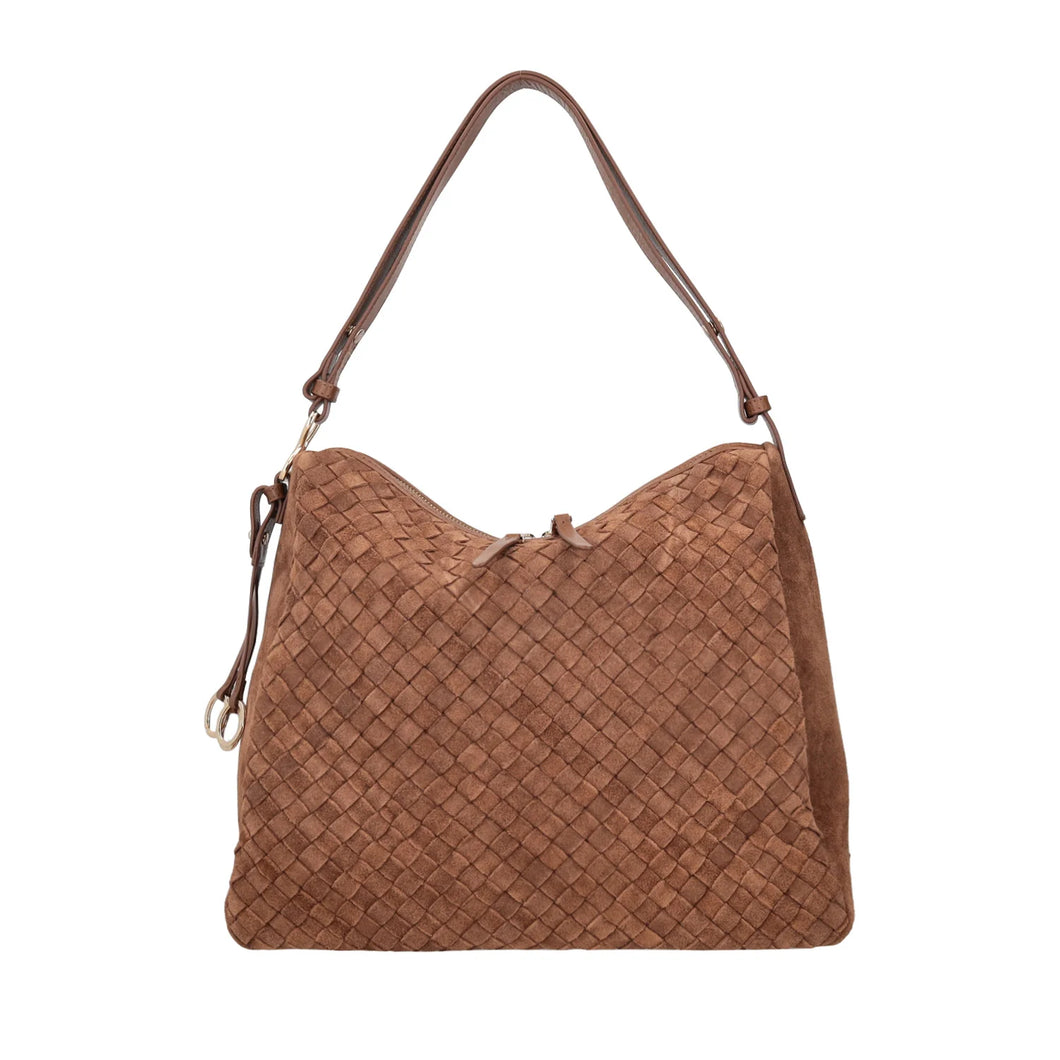 Borsa a spalla Susan intrecciata in suede colore cognac