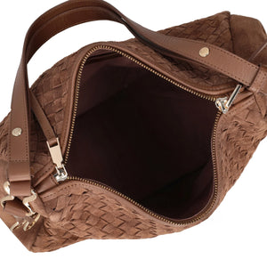 Borsa a spalla Susan intrecciata in suede colore cognac