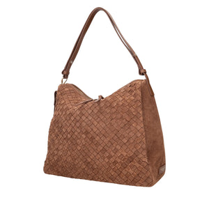 Borsa a spalla Susan intrecciata in suede colore cognac
