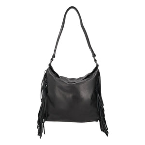 Borsa a spalla grande Janet con frange colore nero