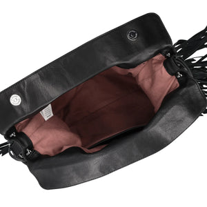 Borsa a spalla grande Janet con frange colore nero