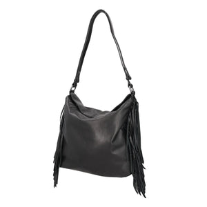 Borsa a spalla grande Janet con frange colore nero