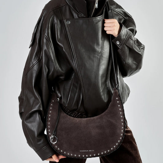 Borsa a tracolla Gilda in suede colore testa di moro ToscaBlu