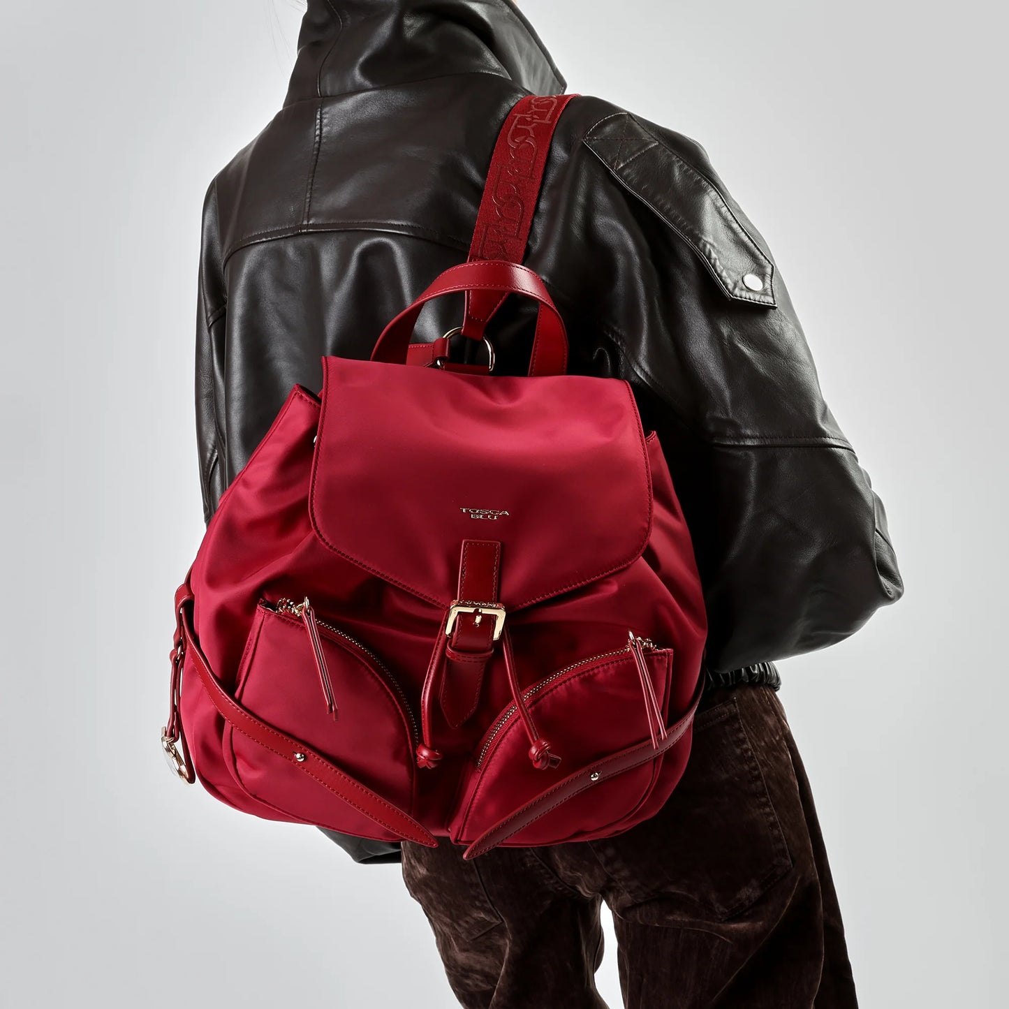 Zaino Central Park in nylon colore rosso scuro ToscaBlu