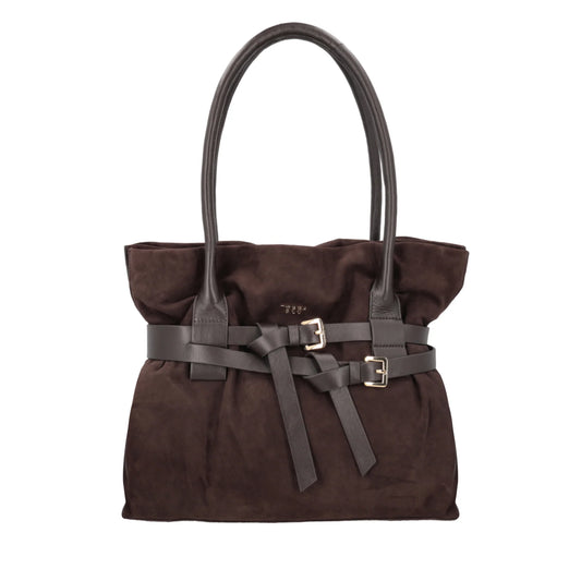 Shopping Kenya in suede con cinturino colore testa di moro ToscaBlu
