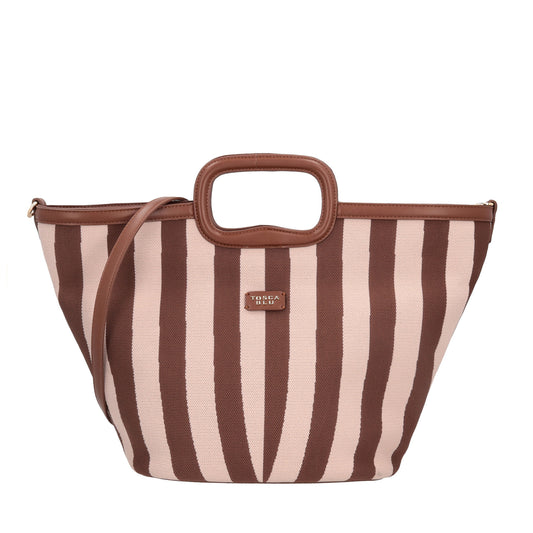 Borsa a mano grande Pantelleria a righe colore Marrone