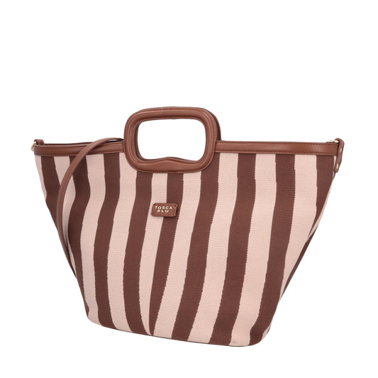 Borsa a mano grande Pantelleria a righe colore Marrone