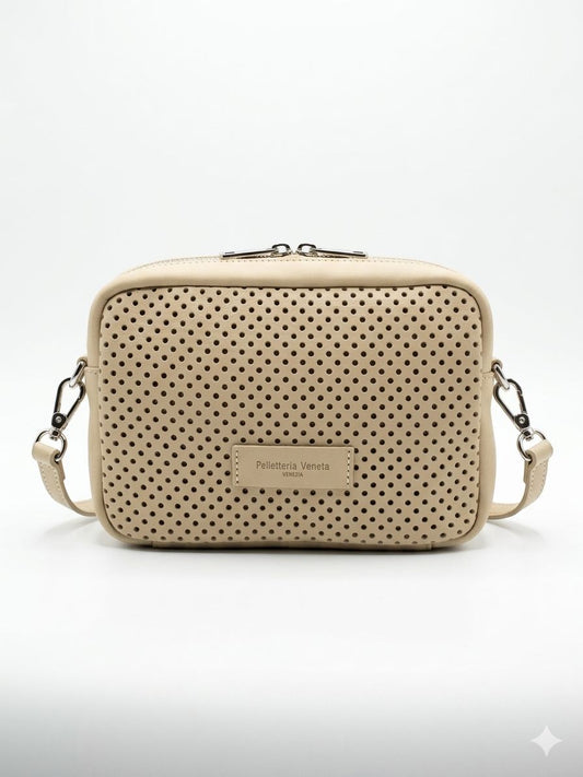 Borsa a tracolla 'Forello' in Nabuk Traforato Marmo - Pelletteria Veneta