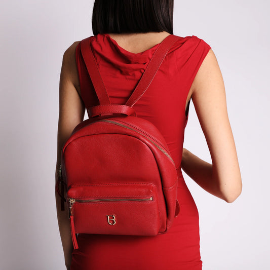 ToscaBlu  Zaino Roma in pelle con tasca colore rosso