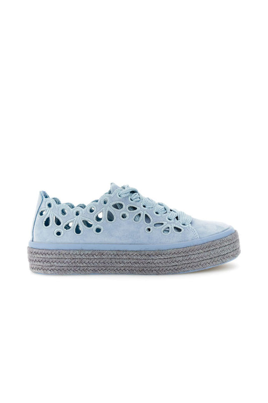 sneakers allacciate in pelle con intagli laserati cielo CafèNoir