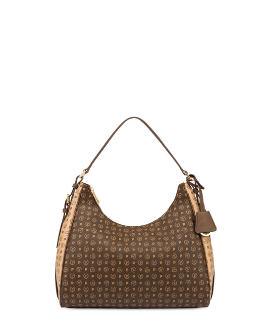 Pollini Linea Heritage Hobo Bag Bicolor Heritage Pvc Marrone/crema/marrone