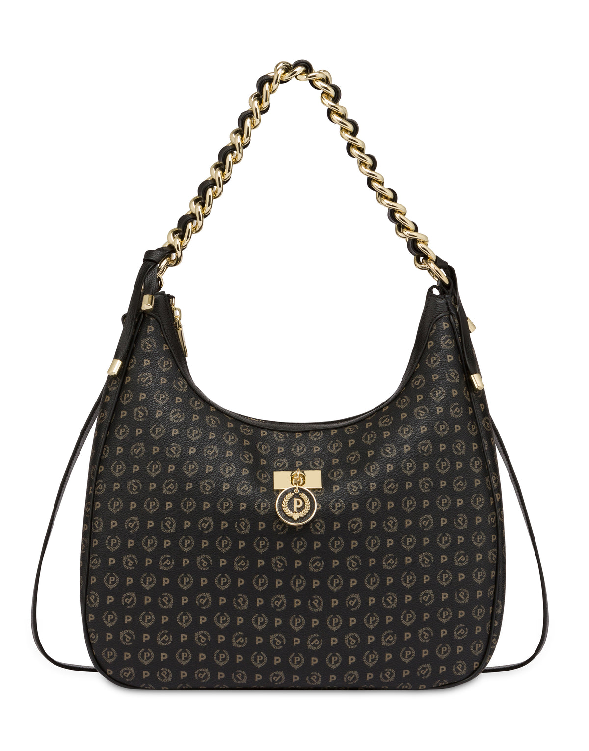 Pollini Linea Heritage Hobo Bag Heritage Logo Classic Nero/nero