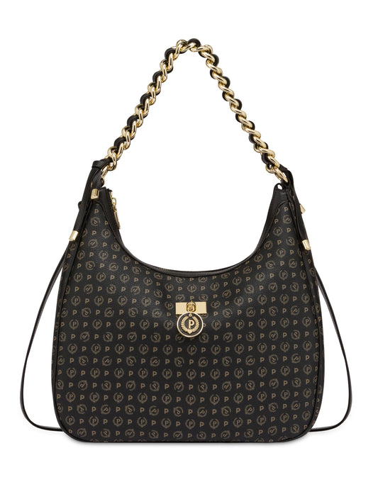 Pollini Linea Heritage Hobo Bag Heritage Logo Classic Nero/nero