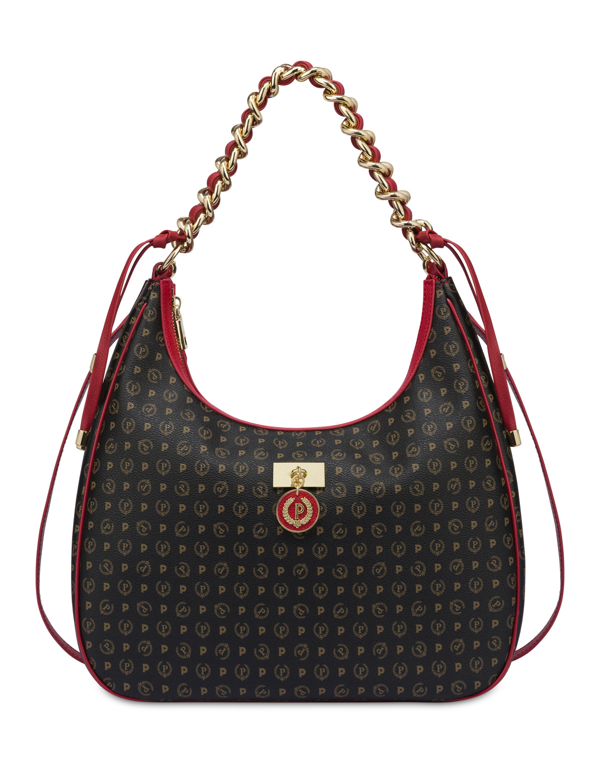 Pollini Linea Heritage Hobo Bag Heritage Logo Classic Nero/lacca