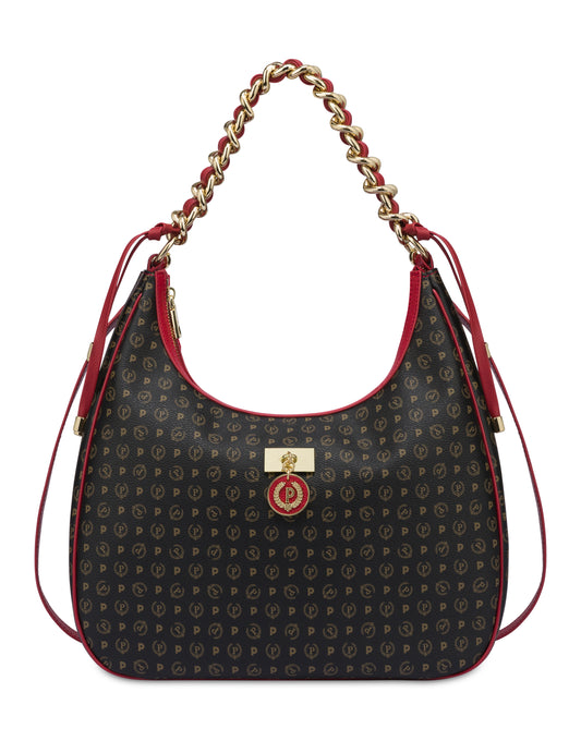 Pollini Linea Heritage Hobo Bag Heritage Logo Classic Nero/lacca