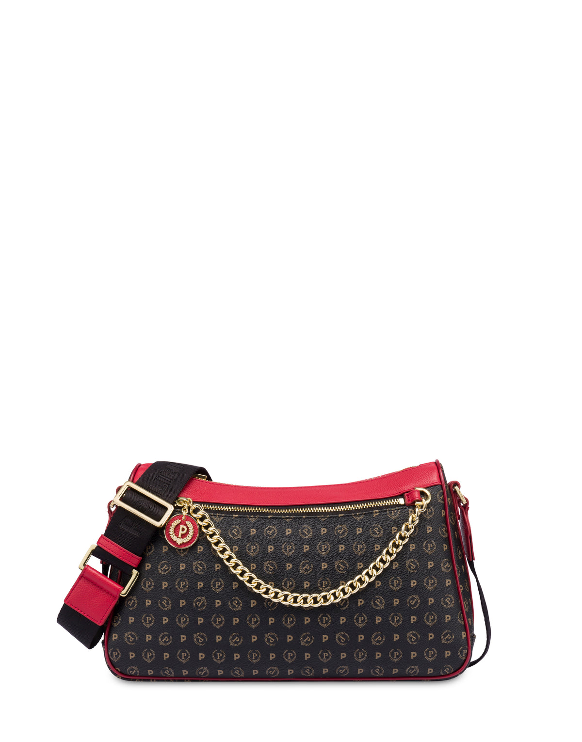 Pollini Linea Heritage Borsa A Tracolla In Pvc Heritage Logo Classic Nero/lacca