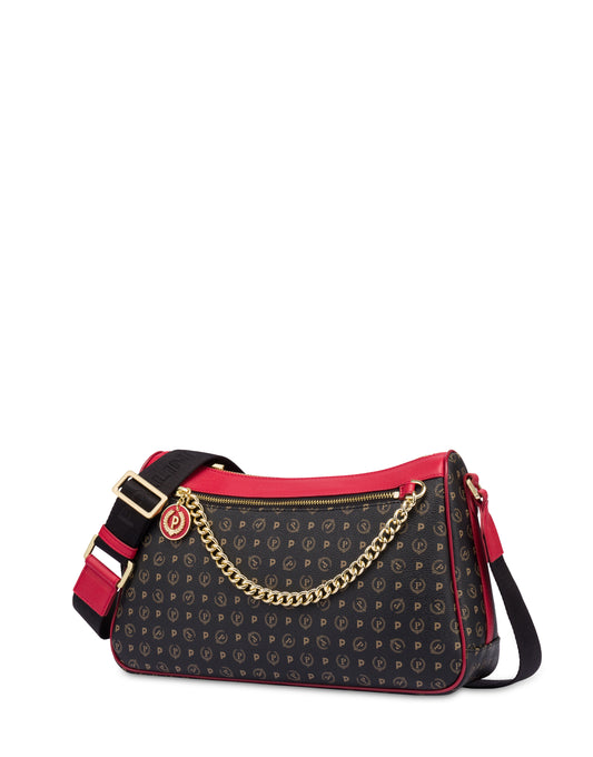 Pollini Linea Heritage Borsa A Tracolla In Pvc Heritage Logo Classic Nero/lacca