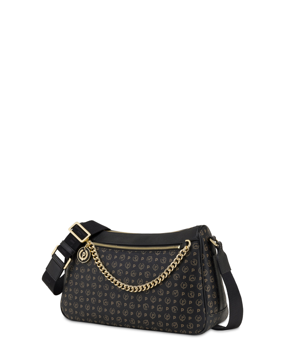 Pollini Linea Heritage Borsa A Tracolla In Pvc Heritage Logo Classic Nero/nero