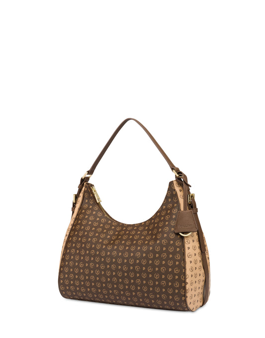 Pollini Linea Heritage Hobo Bag Bicolor Heritage Pvc Marrone/crema/marrone