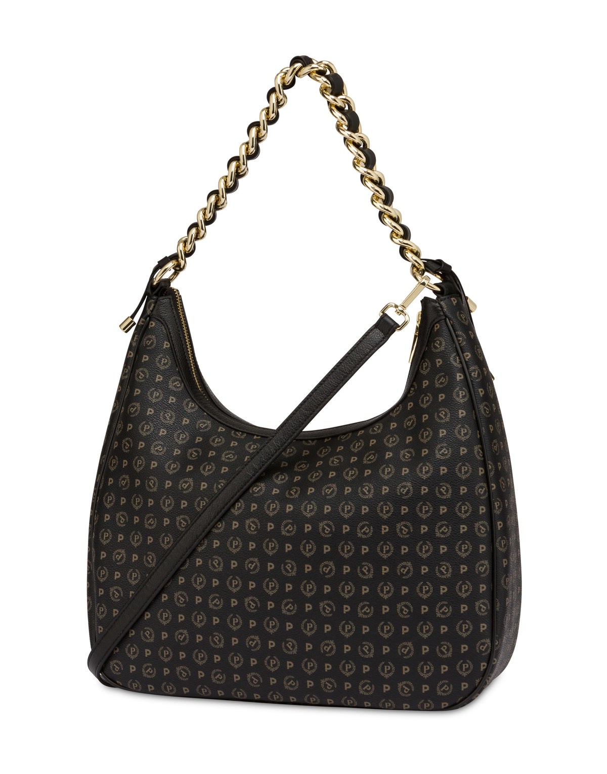 Pollini Linea Heritage Hobo Bag Heritage Logo Classic Nero/nero