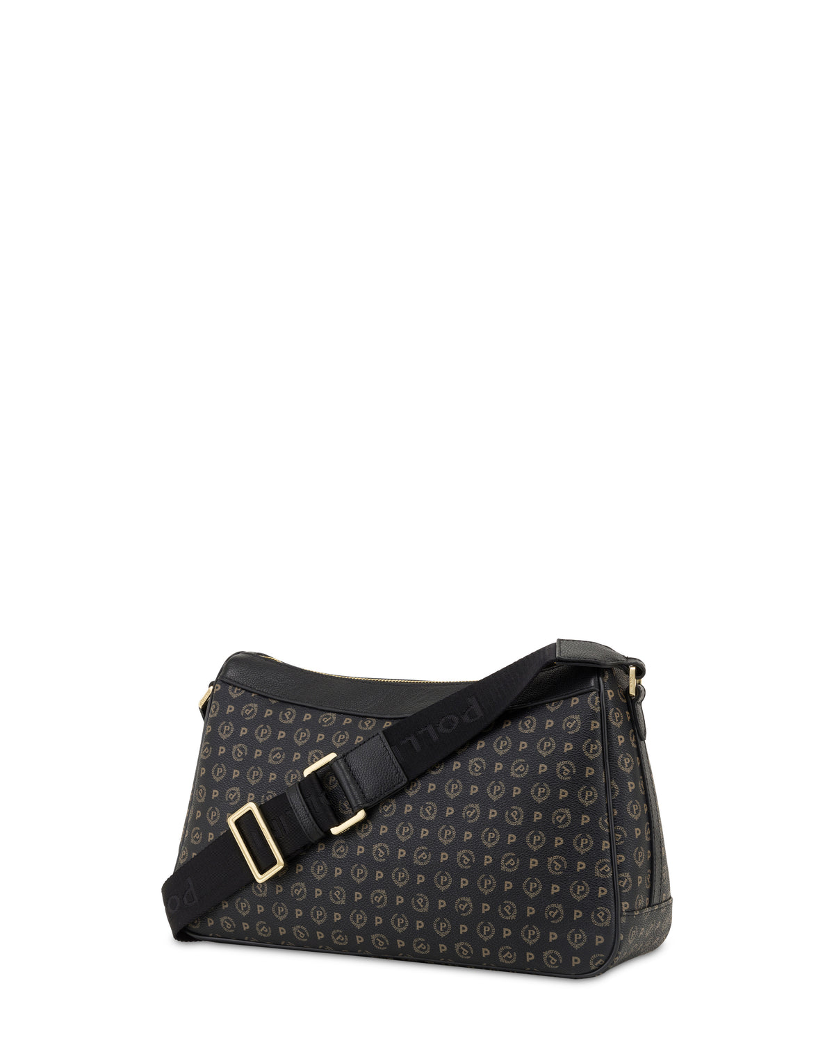 Pollini Linea Heritage Borsa A Tracolla In Pvc Heritage Logo Classic Nero/nero
