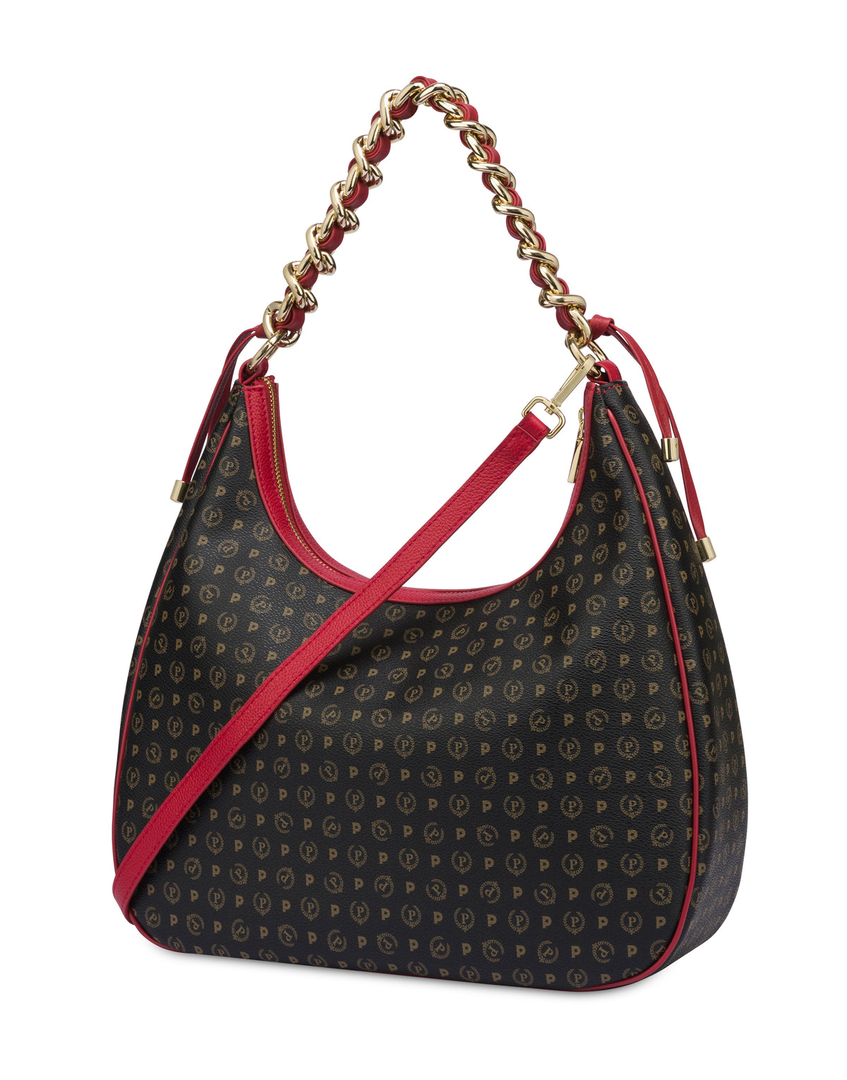 Pollini Linea Heritage Hobo Bag Heritage Logo Classic Nero/lacca