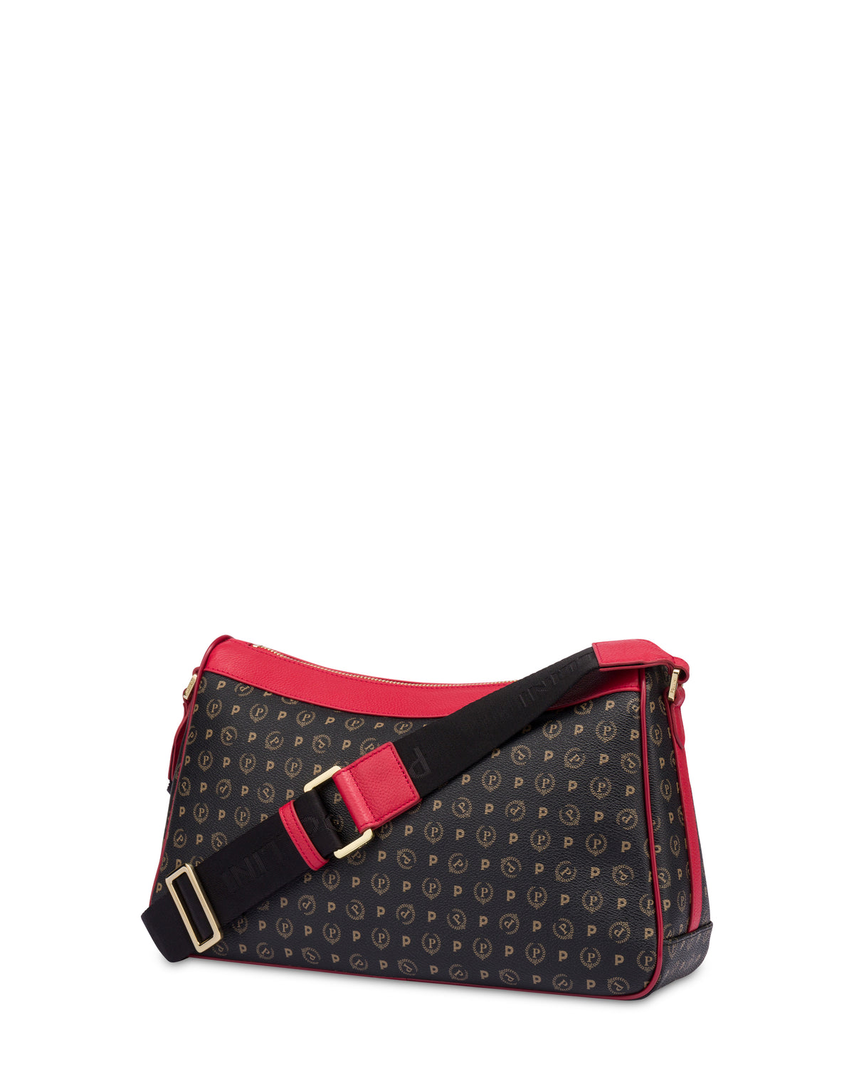 Pollini Linea Heritage Borsa A Tracolla In Pvc Heritage Logo Classic Nero/lacca