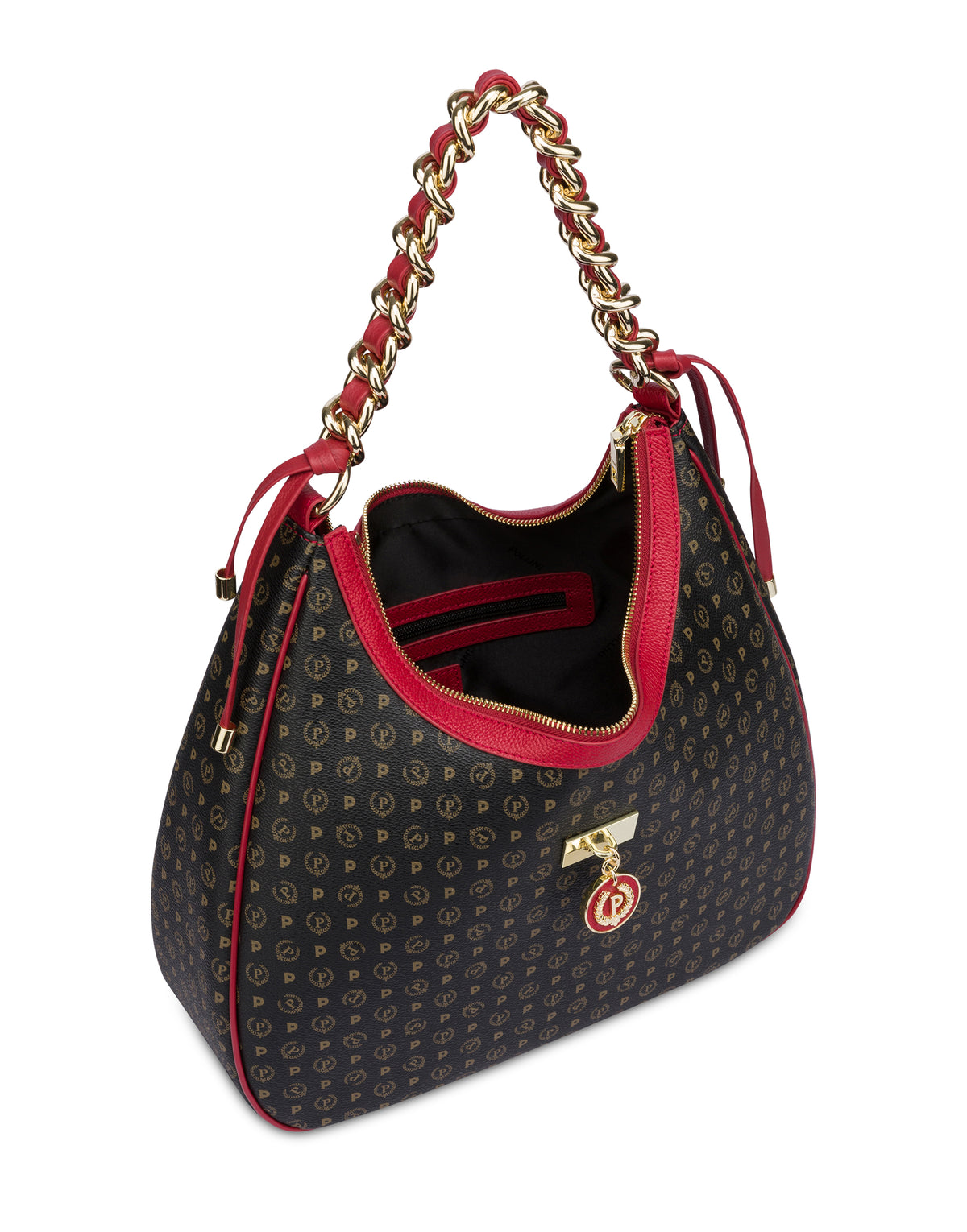 Pollini Linea Heritage Hobo Bag Heritage Logo Classic Nero/lacca