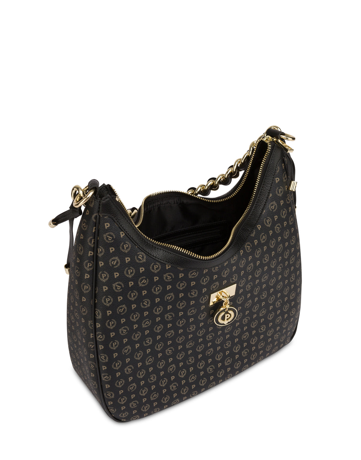 Pollini Linea Heritage Hobo Bag Heritage Logo Classic Nero/nero