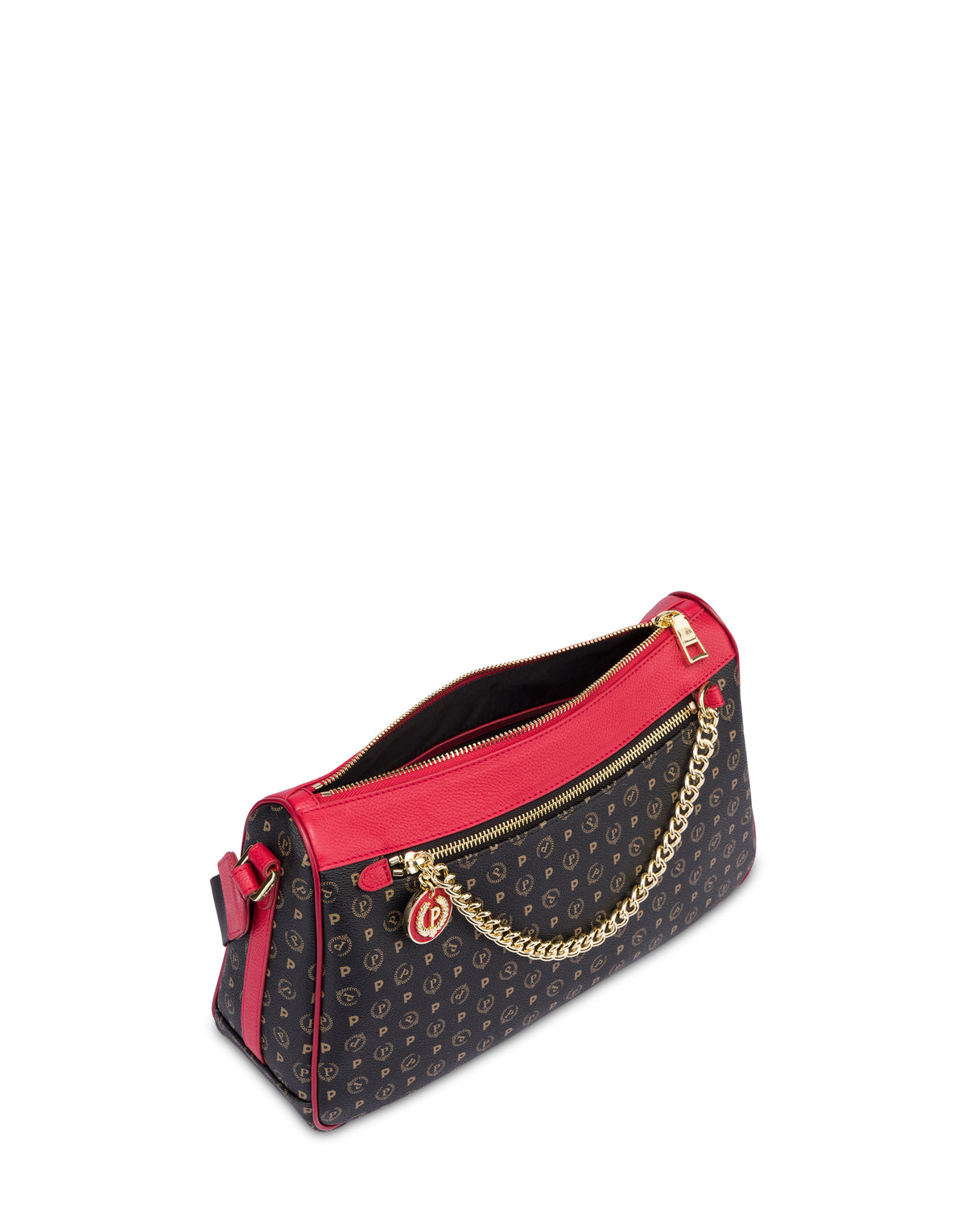 Pollini Linea Heritage Borsa A Tracolla In Pvc Heritage Logo Classic Nero/lacca