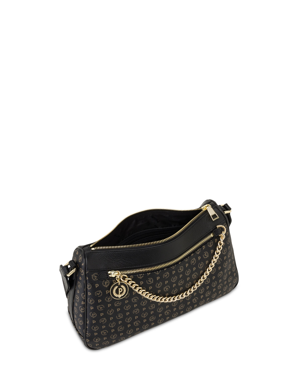 Pollini Linea Heritage Borsa A Tracolla In Pvc Heritage Logo Classic Nero/nero