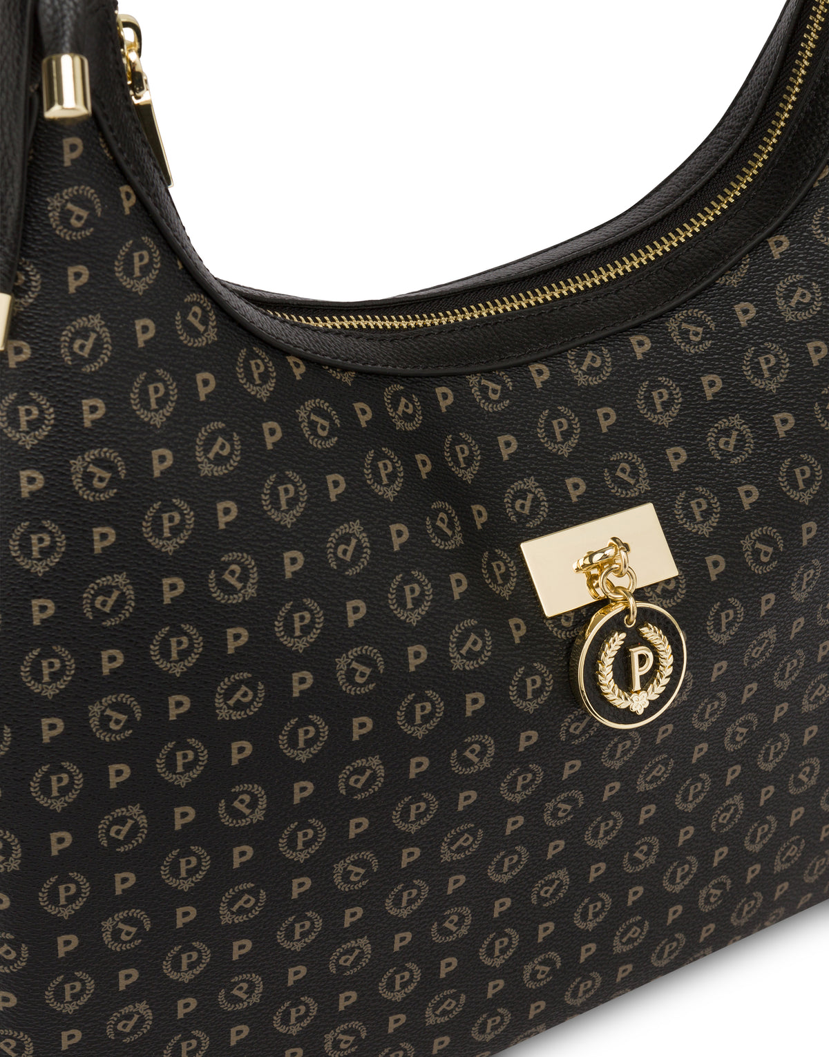 Pollini Linea Heritage Hobo Bag Heritage Logo Classic Nero/nero