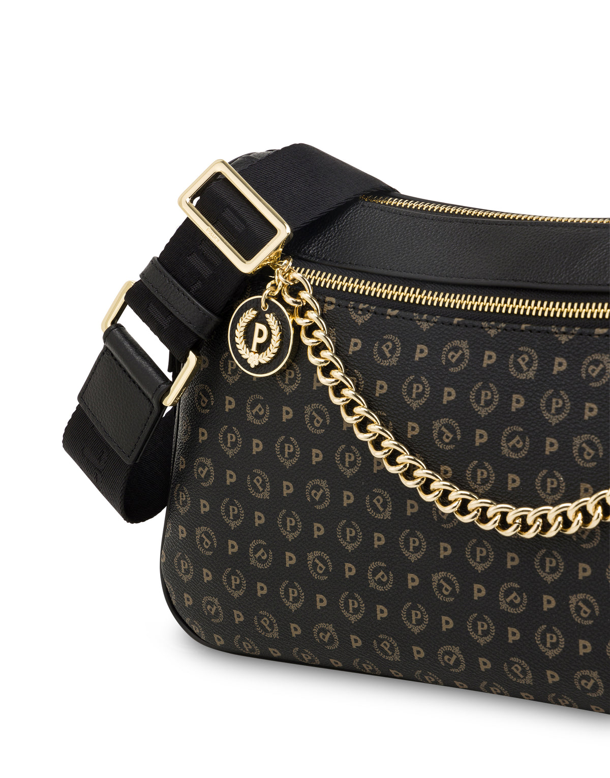 Pollini Linea Heritage Borsa A Tracolla In Pvc Heritage Logo Classic Nero/nero