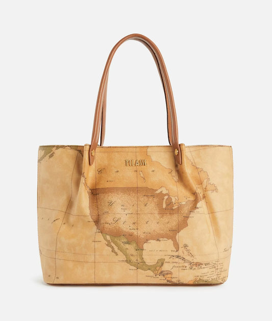 Art.C E041 6000 Borsa shopping in tessuto stampa Geo Classic Naturale