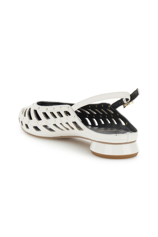slingback in nappa traforata con borchie e laccino bianco CafèNoir