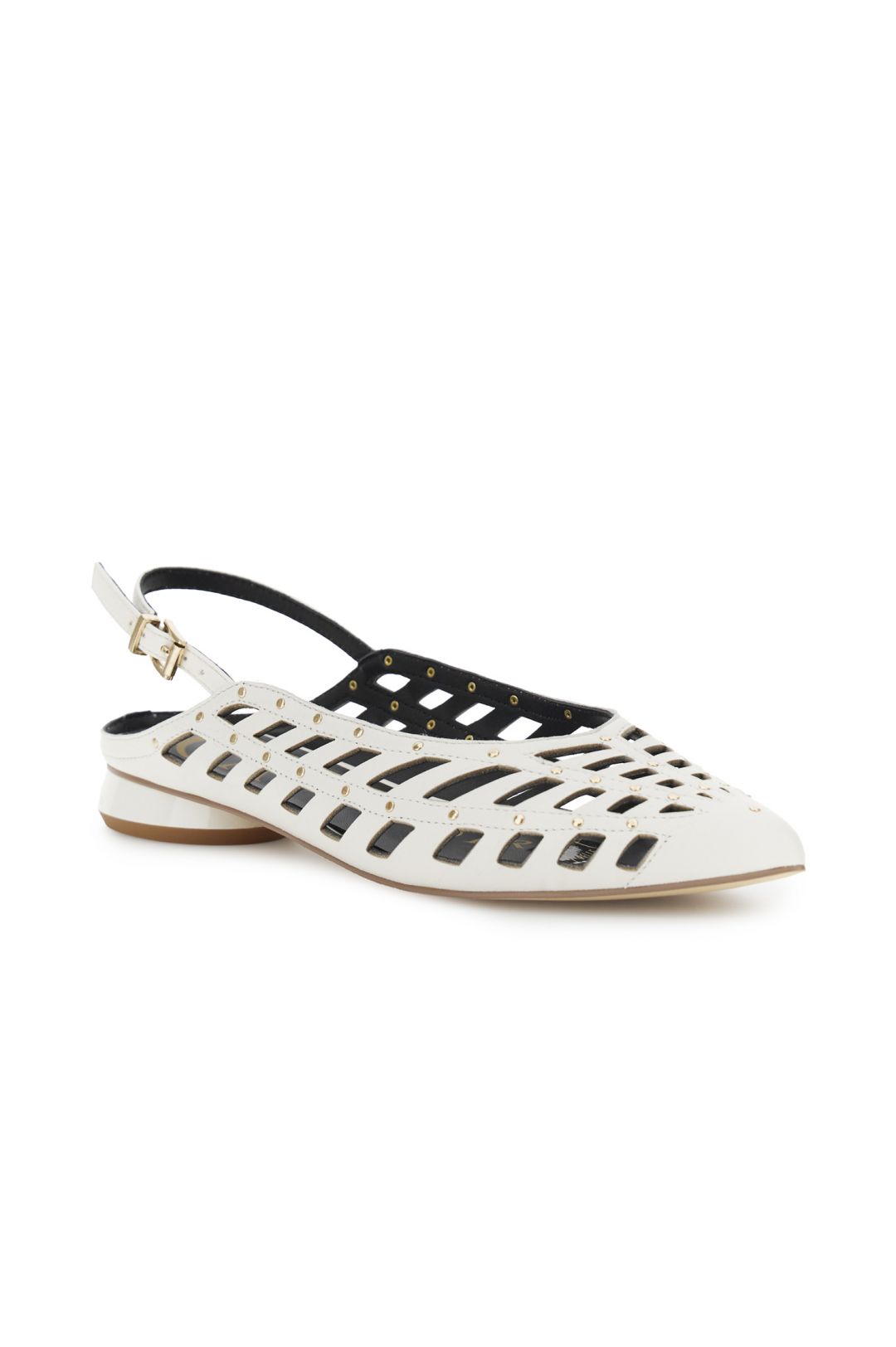 slingback in nappa traforata con borchie e laccino bianco CafèNoir