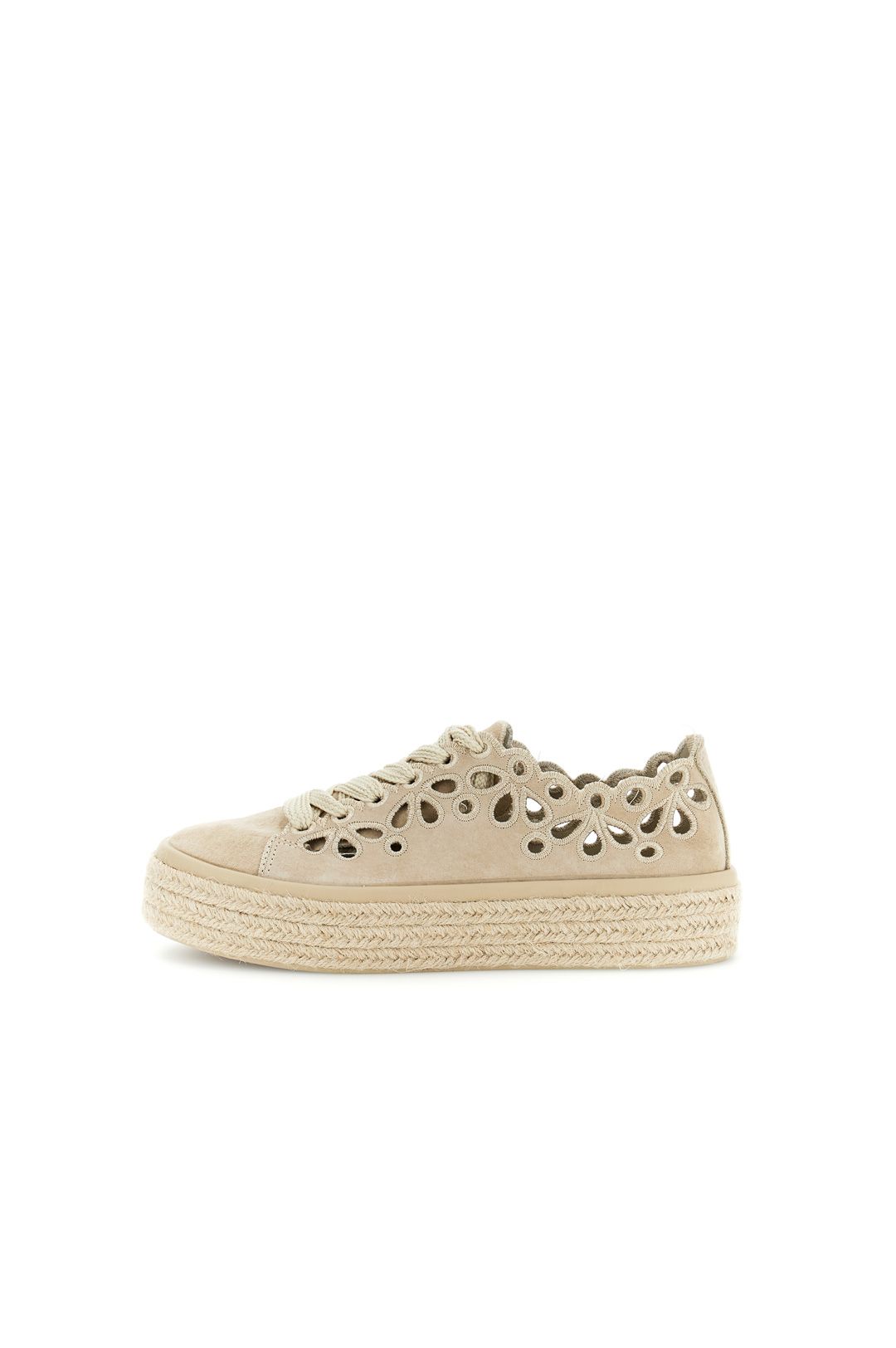 sneakers allacciate in pelle con intagli laserati beige CafèNoir